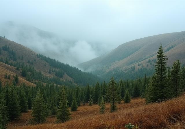 Expansive Scottish Highlands reforestation area during early morning