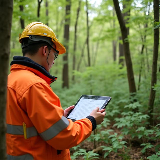 Ecologist surveying a forest floor