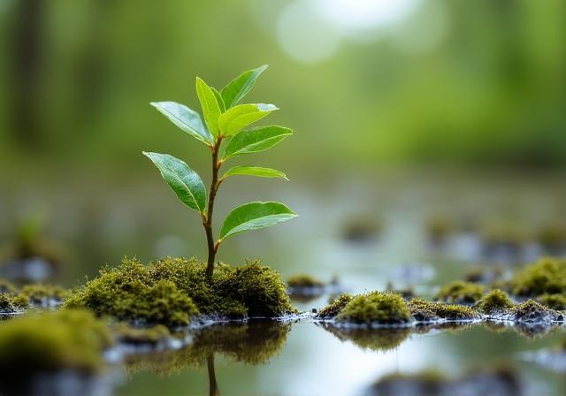 Healthy young trees in a restored wetland environment